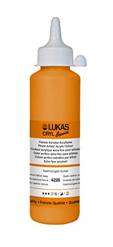 Lukas Cryl Liquid Soft Body Acrylic Paints for Painting - Professional Low Viscosity - 250 ml Bottle Cadmium Yellow Deep - color: Cadmium Yellow Deep