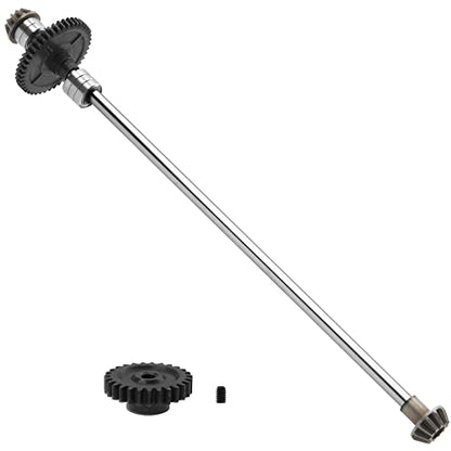Metal Center Drive Shaft RC Car Central Transmission Shaft w/ 27T Motor Gear Upgrade Part Compatible with Wltoys 124018 124019 1/12 RC Car Buggy (Silver) - color: Silver