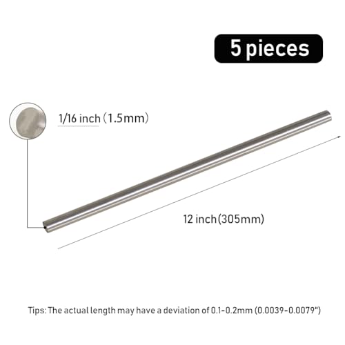 5Pcs 1.5mm × 12" Length 304 Stainless Steel Rods, Metal Shaft Rod for DIY Craft, Industry, Metal Working Hobbies(5pcs, 1.5mm × 12") - size: 0.059" Dia, style: 12" × 5pcs