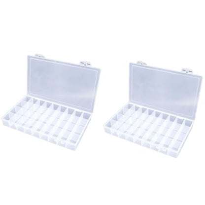 Feadily 2PCS 36 Grids Large Plastic Organizer Box with Dividers, Compartment Organizer Box for Nail Accessories/Screw/Sewing Arts and Oil Paint, Bead Storage Containers 14.9" x 9.2" x 1.9" (Clear) - size: 2PCS 36Grids