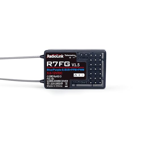 Radiolink R7FG 7-Channel Water-Splash Proof RC Gyro Receiver for RC Crawler | 2.4G Voltage Telemetry RX for RC Crawler Drifting Car, Boat, Bind with Radio Controller RC8P/RC8X/RC4GS V3/RC6GS V3/T8S/T8FB