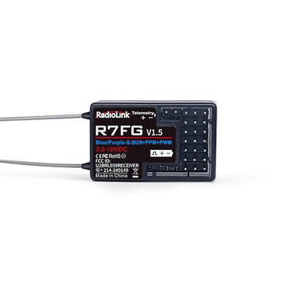 Radiolink R7FG 7-Channel Water-Splash Proof RC Gyro Receiver for RC Crawler | 2.4G Voltage Telemetry RX for RC Crawler Drifting Car, Boat, Bind with Radio Controller RC8P/RC8X/RC4GS V3/RC6GS V3/T8S/T8FB