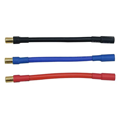 3pcs/Set 6.5MM Bullet Male to Female 10AWG 10CM ESC Extension Cable for RC Car Boat Brushless Motor ESC (6.5mm Male to 6.5mm Female) - style: 6.5mm male to 6.5mm female