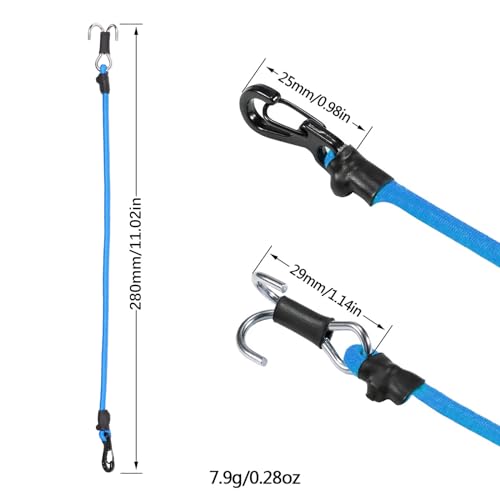 2pcs 280mm Elastic Strap Escape Rope Kinetic Winch Strap with Rescue Trailer Hook for 1/18 1/24 RC Crawler Car TRX4M High Trail SCX24 FCX24 (Blue) - color: Blue
