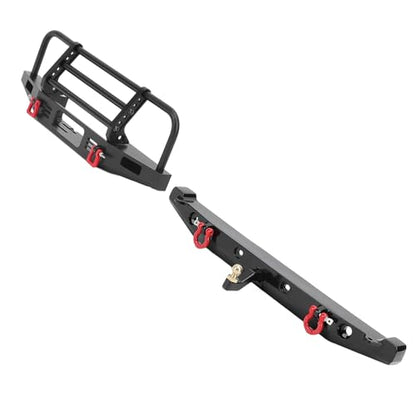 Metal Front Rear Bumper with Adjustable Pull Ring LED Work Lights and Tow Hook for Axial SCX10 SCX10II 90046 1/10 RC Crawler Car