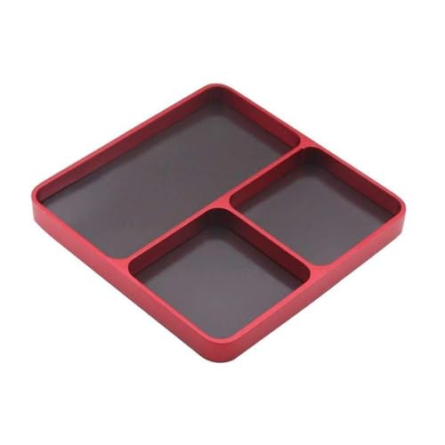 Magnetic 3-Grid Parts Storage and Maintenance Tool Tray (98x98x11mm) Compatible with RC Cars, Drones, Model Vehicles and Electronic Repair(Red) - color: Red
