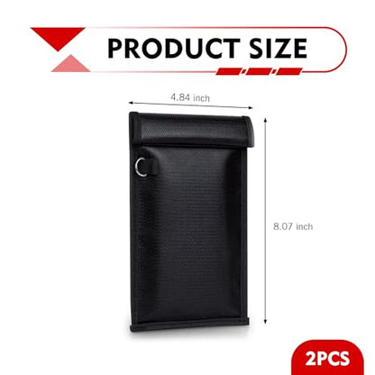 2 PCS Phone Faraday Bags, Water and Fireproof Signal Shielding Pouch for Phone Car Key Walkie-talkies, No Interference Foldable Storage Bag, WiFi/RFID/GPS Signal Jammer (Black)