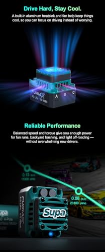 FuriaX Supa 3650 Motor 60A ESC RC Car Speed Controller 2-3S LiPo 3.175mm Shaft for 1/10 Touring Buggy Short Course Truck (3650-4000KV 60A Combo)