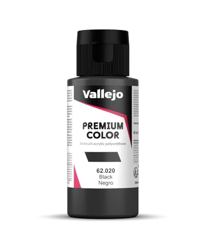 Vallejo - Premium Color RC Black 2.02 Fl.Oz. (60 ml) for Airbrushing, Acrylic-Polyurethane Hybrid Resin of Great Resistance Paint for Model and Hobby Use - style: Black