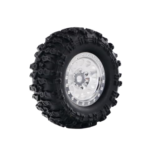 1.0 Inch RC Crawler Wheels and Tires Set, Pre-Mounted Aluminum Wheel & Tire Combo with Foam Inserts, Fit for 1/18 SCX24 SCX30 Micro RC, 4PCS (Silver) - color: Silver