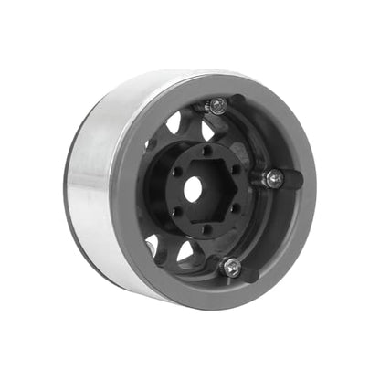 4PCS 1.55 Inch Aluminum Alloy Metal 10Holes Beadlock Wheel Rim Hubs Replacement Accessory for Tamiya AX90069 D90 TF2 CC01 CC02 1/10 RC Crawler Car Upgrade Parts (Black) - color: Black