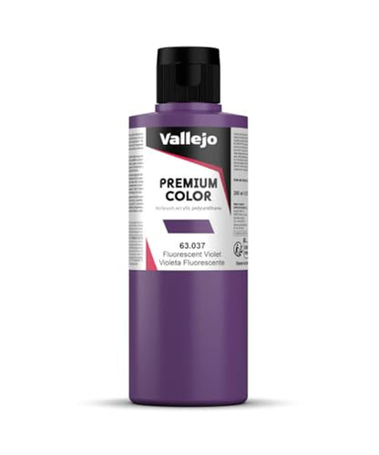 Vallejo - Premium Color Fluorescent Violet 6.76 Fl.Oz. (200 ml) for Airbrushing, Acrylic-Polyurethane Hybrid Resin of Great Resistance Paint, RC, Model and Hobby Use - style: Fluorescent Violet