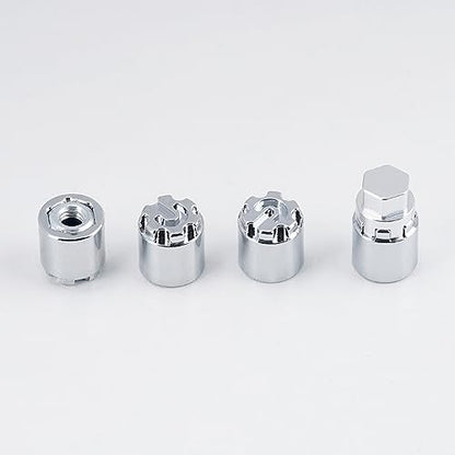 DJX 4PCS Aluminum M4 Wheel Nut Center Cap Locking Hubs w/Tool for 1/10 RC Crawler Traxxas TRX4 Axial SCX10 90046 D90 Redcat Gen7(Chrome) - color: Chrome