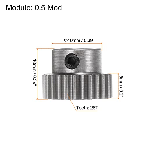 HARFINGTON Pinion Gear 5mm Bore 26T Mod 0.5 Stainless Steel Spur Diff Differential Motor Gear RC Car Replacement Parts - style: 26T