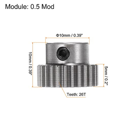 HARFINGTON Pinion Gear 5mm Bore 26T Mod 0.5 Stainless Steel Spur Diff Differential Motor Gear RC Car Replacement Parts - style: 26T