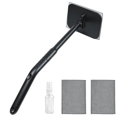Car Windshield Cleaning Tool, Car Windshield Window Cleaner Set with Detachable Handle & 2 Reusable Microfiber Pads & Spray Bottle, Universal Auto Window Glass Cleaning Kit (Gray) - color: Gray