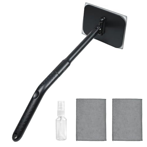 Car Windshield Cleaning Tool, Car Windshield Window Cleaner Set with Detachable Handle & 2 Reusable Microfiber Pads & Spray Bottle, Universal Auto Window Glass Cleaning Kit (Gray) - color: Gray