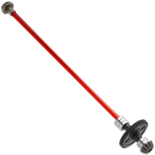 Metal Center Drive Shaft RC Car Central Transmission Shaft w/ 27T Motor Gear Upgrade Part Compatible with Wltoys 124018 124019 1/12 RC Car Buggy (Red) - color: Red