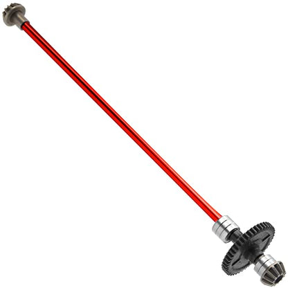 Metal Center Drive Shaft RC Car Central Transmission Shaft w/ 27T Motor Gear Upgrade Part Compatible with Wltoys 124018 124019 1/12 RC Car Buggy (Red) - color: Red