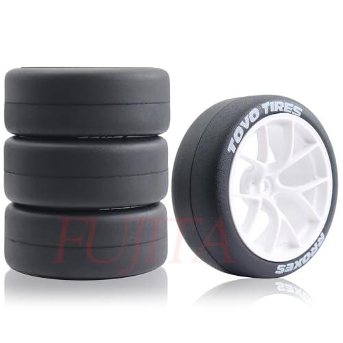 fujita 12mm hex 1/10 RC Drift Tires and Hard Plastic Wheels Rims Rally Racing Tyres for Tamiya XV01 XV02 TT02 PTG HSP RGT Kyosho FAZER MK2 Lc Racing PTG (White) - color: White