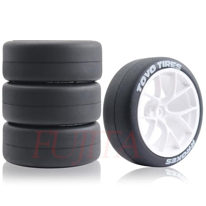 fujita 12mm hex 1/10 RC Drift Tires and Hard Plastic Wheels Rims Rally Racing Tyres for Tamiya XV01 XV02 TT02 PTG HSP RGT Kyosho FAZER MK2 Lc Racing PTG (White) - color: White
