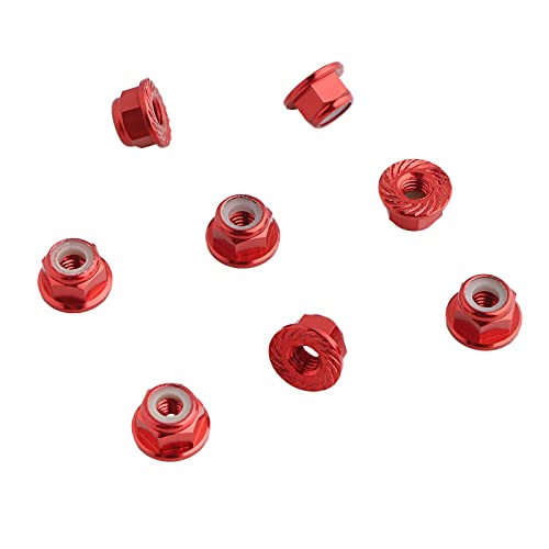 8PCS Flange M4 Lock Nuts Serrated Nylon Self-Tightening Aluminum M4 Wheel Hardware for Axial HPI TLR ECX Model RC Car Vehicles Upgraded Replacement Parts (Red) - color: Red