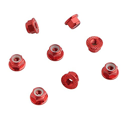8PCS Flange M4 Lock Nuts Serrated Nylon Self-Tightening Aluminum M4 Wheel Hardware for Axial HPI TLR ECX Model RC Car Vehicles Upgraded Replacement Parts (Red) - color: Red
