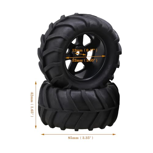 lovermusic 4PCS 1/16 RC Crawler Truck Off Roader Rubber Tires and Rims, 3.35x1.65inch Rock Climbing Tires