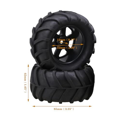 lovermusic 4PCS 1/16 RC Crawler Truck Off Roader Rubber Tires and Rims, 3.35x1.65inch Rock Climbing Tires