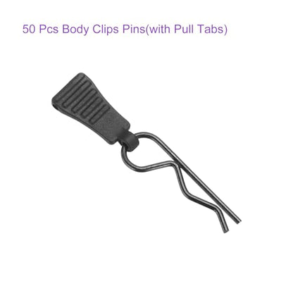 DMiotech 50Pcs Body Clips Pins with Pull Tabs, Black Universal RC Cars Parts Shell Replacement Parts for 1/10 1/12 Scale RC Car