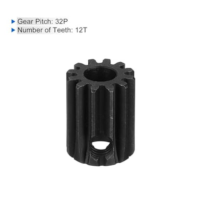 MECCANIXITY 2 Pcs RC 32P Hardened Pinion Gear 5mm Shaft, 12T Motor Gears Carbon Steel for 1/10 RC Model Car Boat Drone - style: 12T