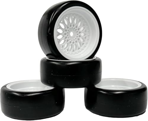 1/10 Drift Wheels Tires Set,AMZSTAR 4PCS 63mm RC Hard Tyre with Plastic Wheel Rims 12mm Hex for 1/10 RC On Road Racing Touring Drifting Car for Tamiya TT01 HSP HPI Kyosho (White,Offset:3mm) - color: White,offset:3mm