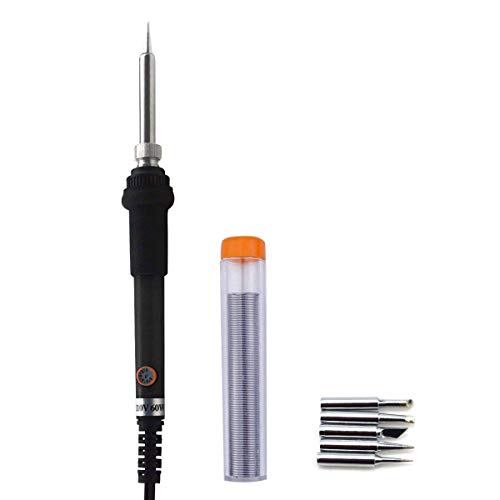 Electric Soldering Iron Kit 60W Adjustable Temperature Welding Soldering Iron with 5pcs Different Tips, 1 thread 1.0mm Dia. (Soldering Irons) - color: Black