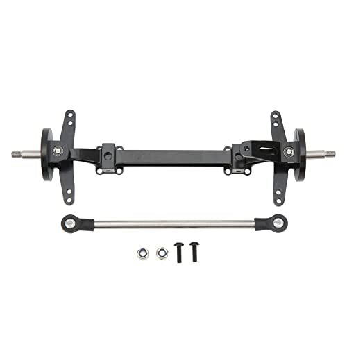 Aluminum Alloy Front Axle and Steering Link Rod Set, Heavy Duty Metal RC Front Steering Axle Kit with Linkage for 1/14 RC Unpowered Tractor Truck (Black) - color: Black