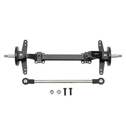 Aluminum Alloy Front Axle and Steering Link Rod Set, Heavy Duty Metal RC Front Steering Axle Kit with Linkage for 1/14 RC Unpowered Tractor Truck (Black) - color: Black