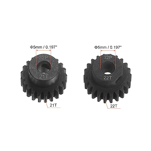 HARFINGTON 32P Hardened Pinion Motor Gear Set 2pcs 21T 22T Fit 5mm RC Motor Shaft 0.8 Metric Pitch 32 Pitch Gears for RC Car, with Hex Key - style: 21T 22T