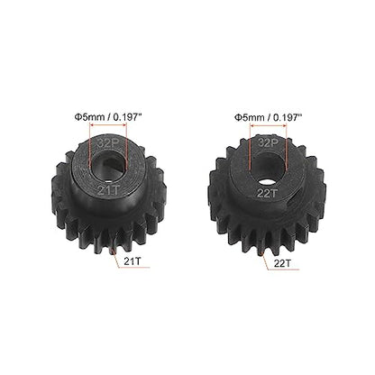 HARFINGTON 32P Hardened Pinion Motor Gear Set 2pcs 21T 22T Fit 5mm RC Motor Shaft 0.8 Metric Pitch 32 Pitch Gears for RC Car, with Hex Key - style: 21T 22T