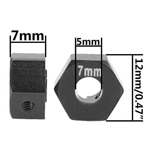 Metal 12mm Hex Wheel Hubs 7mm Thick Drive Adapters with Flanged Lock Nuts Compatible with Traxxas 1/10 4WD Rustler Slash Stampede RC Car，Replace Part 1654 (Black) - color: Black