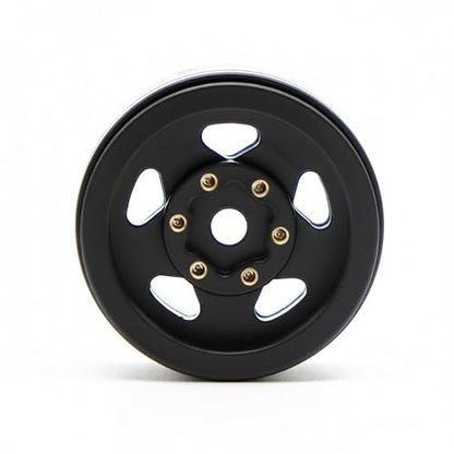 1.0” Brass Beadlock Wheels, -6.35mm Offset CNC Rims for 1/18 1/24 RC Crawler TRX4M, Axial SCX24 AX24, Redcat Ascent-18, FMS FCX24, 4 pcs, Black