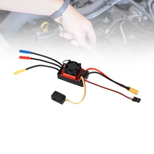 Eujgoov Sensorless Brushless ESC for 1/10 RC Car, Electronic Speed Controller with Fan Heatsink, Motor Driver for Short Course Truck Buggy Truck, Includes Video, CE FCC RoHS