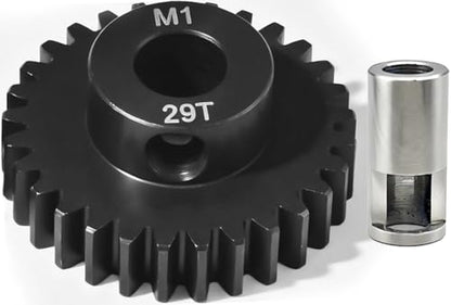 29T M1 8mm Steel Pinion Gear with 8mm to 5mm Adapter Shaft for Traxxas 1/5 X-MAXX 1/10 RC Car Buggy Truck, Available in 14T to 30T Mod 1 Motor Gear for Enhanced Performance and Durability - size: 29T