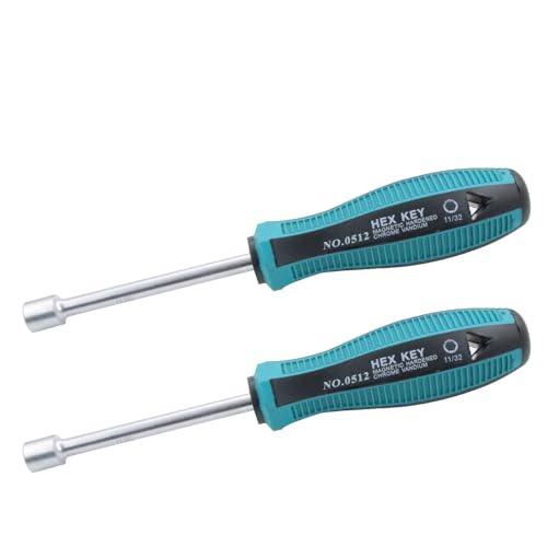 11/32 Inch Non-Magnetic Tip Six Point Hex Nut Driver with 3.7-Inch Round Shaft, Non-Slip Cushion-Grip Handle 2pcs - size: 11/32inch