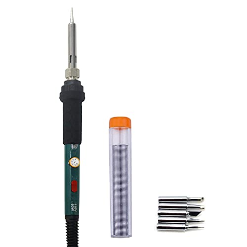 Electric Soldering Iron Kit 60W Adjustable Temperature Welding Soldering Iron with 5pcs Different Tips, 1 Solder Wire 1.0mm Dia. (Soldering Irons) (Upgrade Green) - color: Green