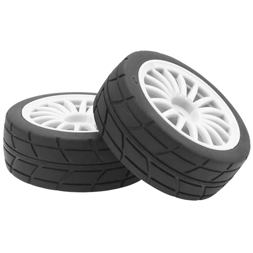 4Pack Vgoohobby OD70mm RC 1/10 On Road Rubber Tires w/Plastic Wheel Rims 12mm Hex Compatible with HSP HPI Redcat Tamiya Traxxas Kyosho 1/10 RC On Road Racing Touring Car (White) - color: White
