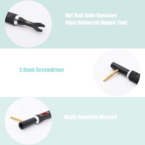 RC Multi-Function Wrench Turnbuckle Nut Ball Joint Remover 4mm Universal Repair Tool with 2.0mm Screwdriver for 1/10 1/8 1/24 Crawler Truck Off Road Car Boat Drone Airplane(Black Red) | 4mm Universal Repair Tool,2.0mm Screwdriver,for 1/10 1/8 1/24 Crawler