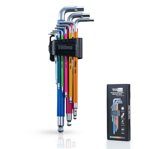 YOIbuy PRO Hex Key Wrench Set, 9-Piece Metric Allen Wrench Set, 1.5-10MM, SK2 Steel, Anti-Slip Ball End, Long Arm, Color-Coded, HEX-PRO Tech, for Mechanical Equipment, Vehicle, and Bicycle Repairs
