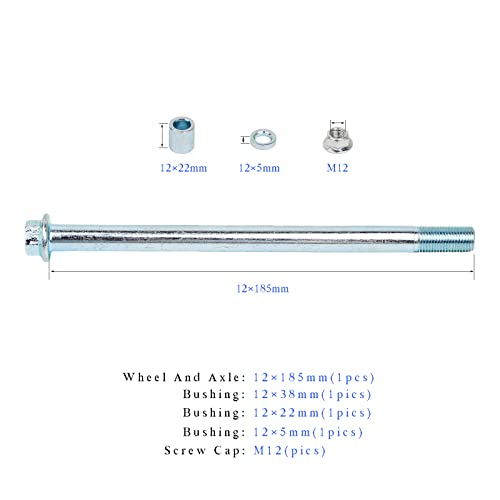 Mokuo 12mm 185mm Front Rear Axle with Bushing 5mm 20mm Fit for Motorcycle Pit Dirt Bike Moped Scooter QUAD ATV Mini Bike Parts - size: 12-185