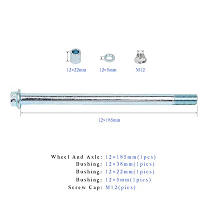 Mokuo 12mm 185mm Front Rear Axle with Bushing 5mm 20mm Fit for Motorcycle Pit Dirt Bike Moped Scooter QUAD ATV Mini Bike Parts - size: 12-185