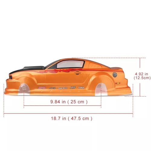 Preprinted PVC Body Shell for 1/10 On Road Racing Drift Car, No Cut, 1:10 Scale (Ford Mustang, Yellow) - style: Ford Mustang, Yellow