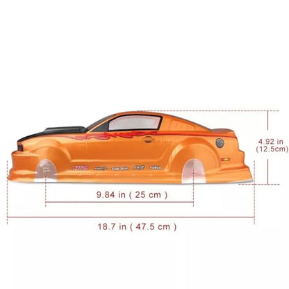 Preprinted PVC Body Shell for 1/10 On Road Racing Drift Car, No Cut, 1:10 Scale (Ford Mustang, Yellow) - style: Ford Mustang, Yellow